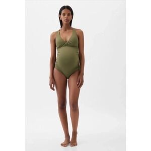 GAP‎ Maternity V-Neck Wrap One Piece Swimsuit Olive Green Large NWOT